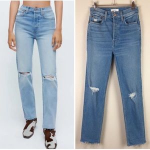 Re/Done High Rise Distressed Raw Hem Stretch Jeans Sz 26